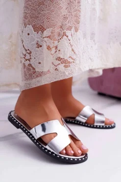 Klapki Damskie Dżety Srebrne Montiago