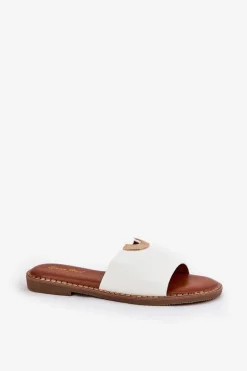 Klapki Damskie Eko Skórzane Z Ozdobnymi Detalami Białe Mevith