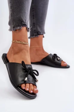 Klapki Damskie Eko Skórzane Big Star NN274066 Czarne