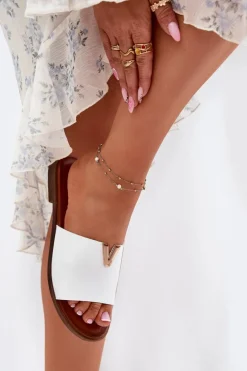 Klapki Damskie Eko Skórzane Na Płaskim Obcasie Białe Maliha