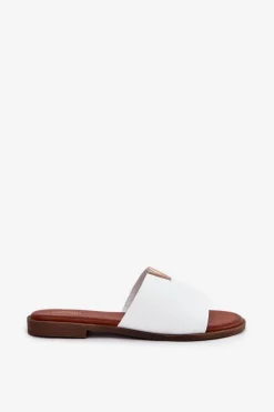 Klapki Damskie Eko Skórzane Na Płaskim Obcasie Białe Maliha