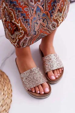 Klapki Damskie Eleganckie Gruba Podeszwa Złote Jersey