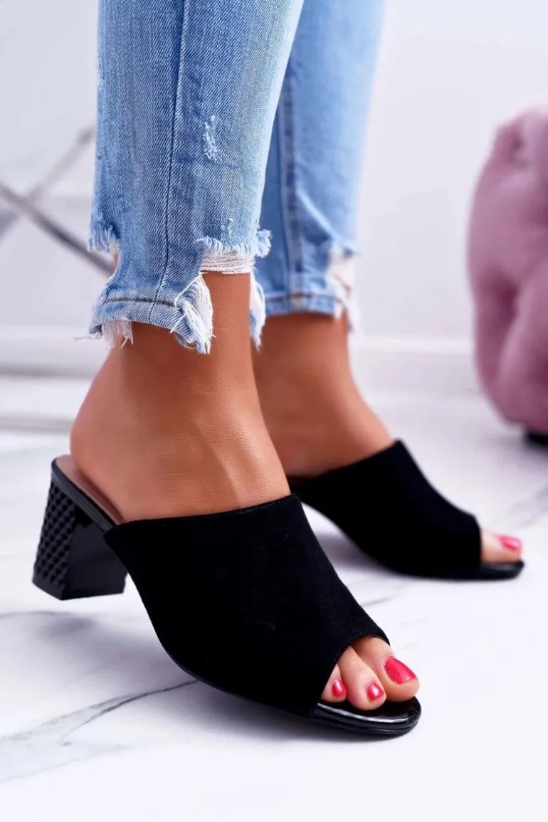 Klapki Damskie Eleganckie Na Słupku Sergio Leone KL315 Czarne Demilo