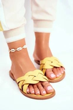 Klapki Damskie Eleganckie Żółte Mariah