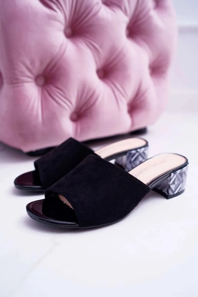 Klapki Damskie Eleganckie Na Klocku Zamszowe Czarne Valencia