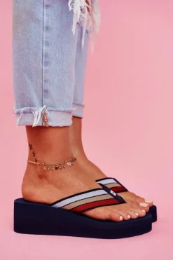 Klapki Damskie Japonki Big Star na Koturnie Granatowe FF274A301