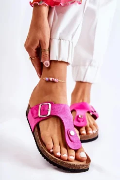 Klapki Damskie Japonki Na Korku Różowe Elina