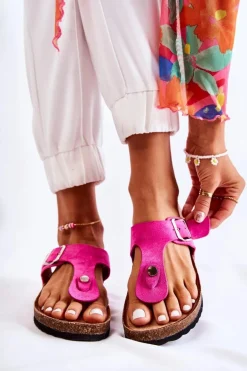 Klapki Damskie Japonki Na Korku Różowe Elina