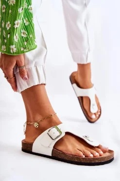 Klapki Damskie Japonki Na Korku Białe Elina