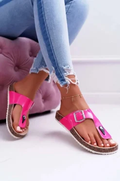 Klapki Damskie Japonki Na Korku Lakierowane Fuksja Palette