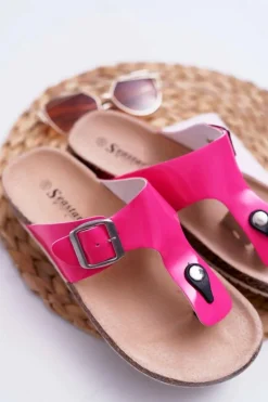 Klapki Damskie Japonki Na Korku Lakierowane Fuksja Palette