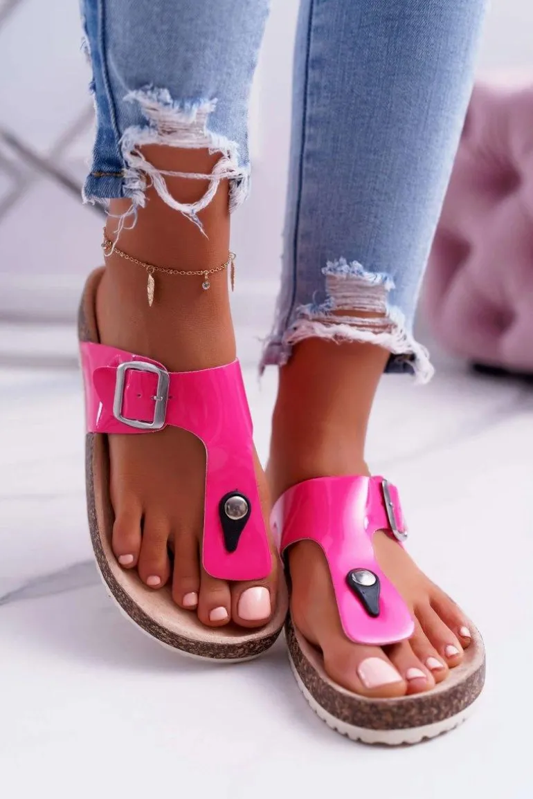 Klapki Damskie Japonki Na Korku Lakierowane Fuksja Palette