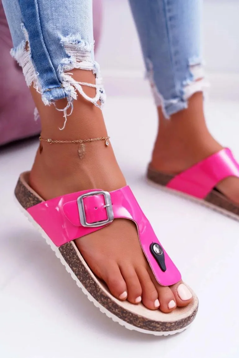 Klapki Damskie Japonki Na Korku Lakierowane Fuksja Palette