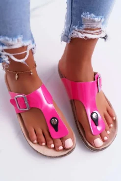 Klapki Damskie Japonki Na Korku Lakierowane Fuksja Palette