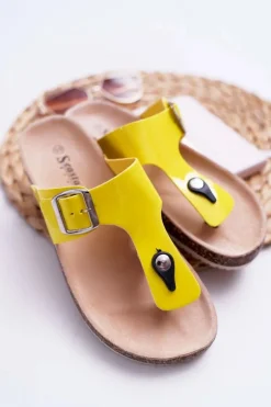 Klapki Damskie Japonki Na Korku Lakierowane Żółte Palette