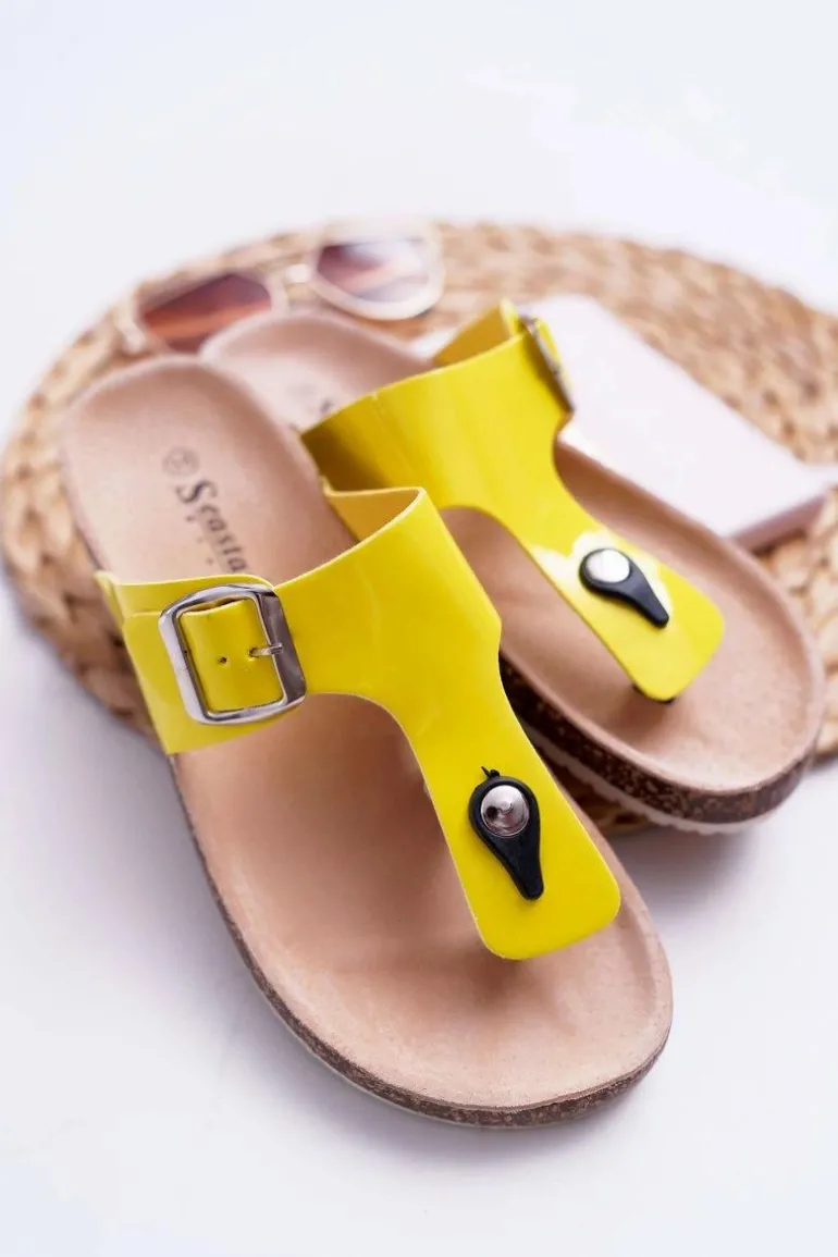 Klapki Damskie Japonki Na Korku Lakierowane Żółte Palette