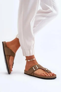 Klapki Damskie Japonki Na Korku Ciemnozielone Elina