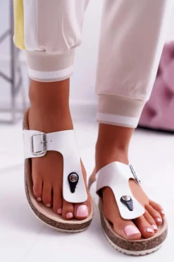 Klapki Damskie Japonki Na Korku Lakierowane Białe Palette