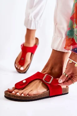 Klapki Damskie Japonki Na Korku Czerwone Elina