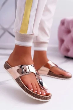 Klapki Damskie Japonki Na Korku Lakierowane Champagne Palette