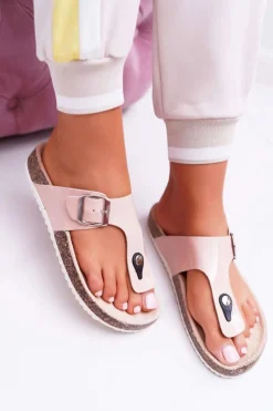 Klapki Damskie Japonki Na Korku Lakierowane Różowe Palette