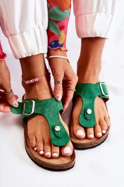 Klapki Damskie Japonki Na Korku Zielone Elina