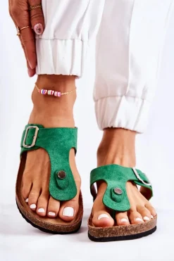 Klapki Damskie Japonki Na Korku Zielone Elina