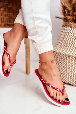 Klapki Damskie Japonki Pleciony Pasek Czerwone Peggie
