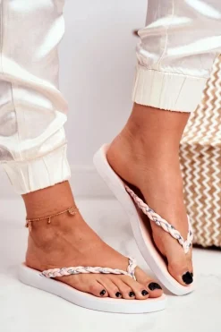 Klapki Damskie Japonki Pleciony Pasek Różowe Peggie