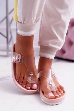 Klapki Damskie Japonki Transparentny Pasek Różowe Framona