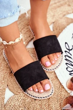 Klapki Damskie Klasyczne Zamszowe Czarne Look At Me