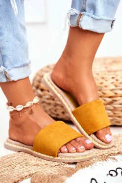 Klapki Damskie Klasyczne Zamszowe Żółte Look At Me