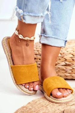 Klapki Damskie Klasyczne Zamszowe Żółte Look At Me