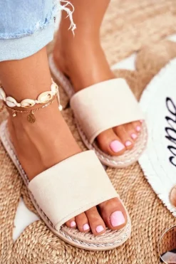 Klapki Damskie Klasyczne Zamszowe Beżowe Look At Me