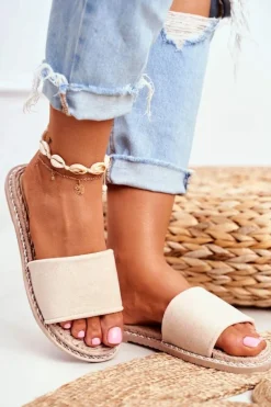 Klapki Damskie Klasyczne Zamszowe Beżowe Look At Me