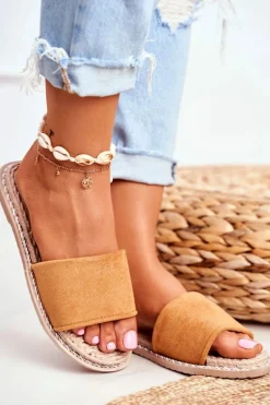 Klapki Damskie Klasyczne Zamszowe Camel Look At Me