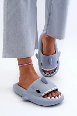 Klapki Damskie Lekkie Piankowe Z Motywem Rekina Niebieskie Kasila