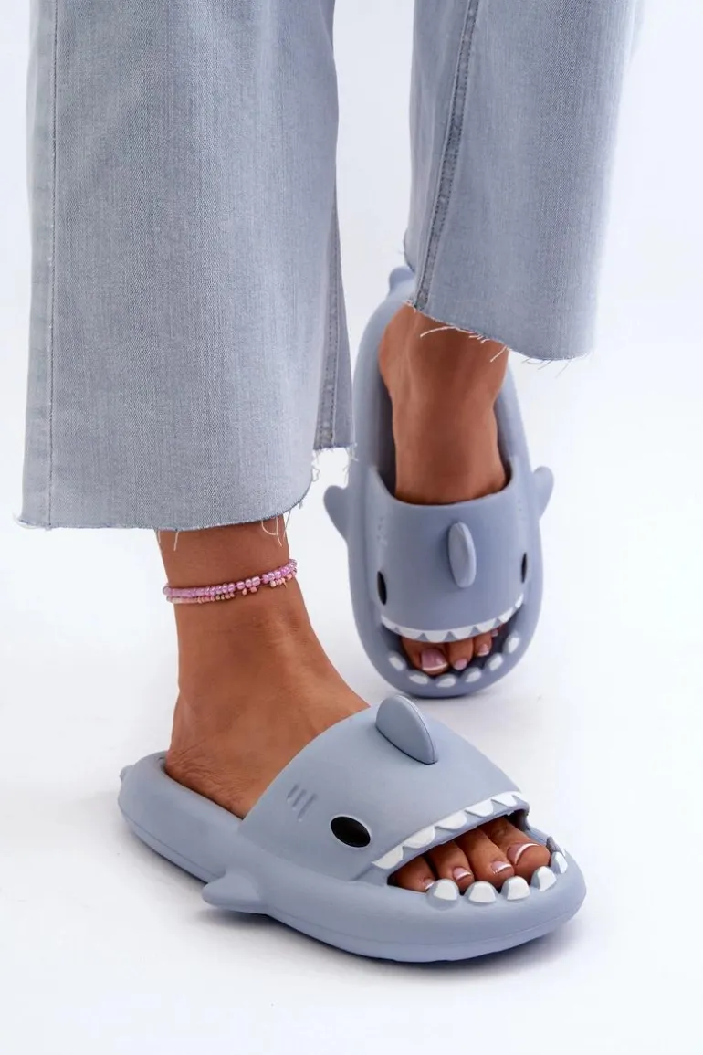 Klapki Damskie Lekkie Piankowe Z Motywem Rekina Niebieskie Kasila