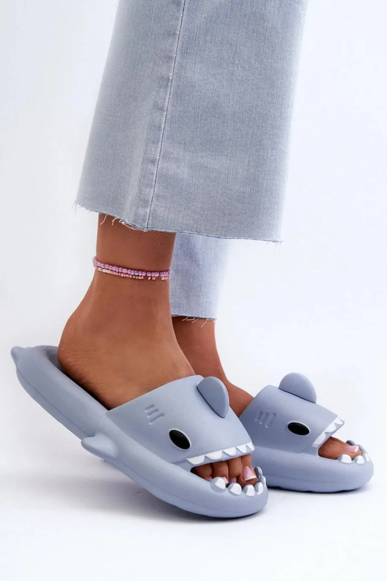 Klapki Damskie Lekkie Piankowe Z Motywem Rekina Niebieskie Kasila