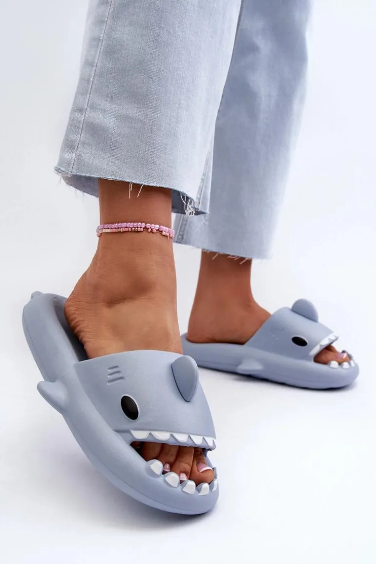 Klapki Damskie Lekkie Piankowe Z Motywem Rekina Niebieskie Kasila