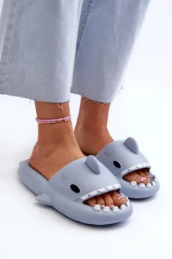 Klapki Damskie Lekkie Piankowe Z Motywem Rekina Niebieskie Kasila
