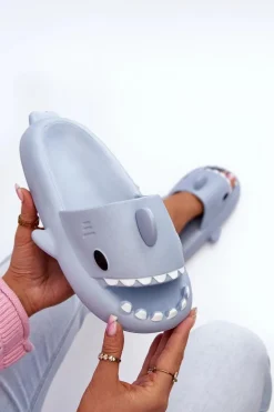 Klapki Damskie Lekkie Piankowe Z Motywem Rekina Niebieskie Kasila