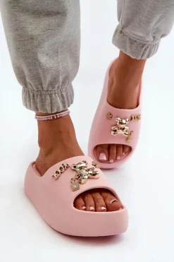 Klapki Damskie Lekkie Piankowe Z Ozdobami Różowe Orchia