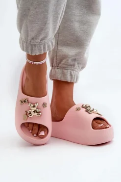 Klapki Damskie Lekkie Piankowe Z Ozdobami Różowe Orchia