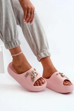 Klapki Damskie Lekkie Piankowe Z Ozdobami Różowe Orchia
