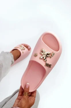 Klapki Damskie Lekkie Piankowe Z Ozdobami Różowe Orchia