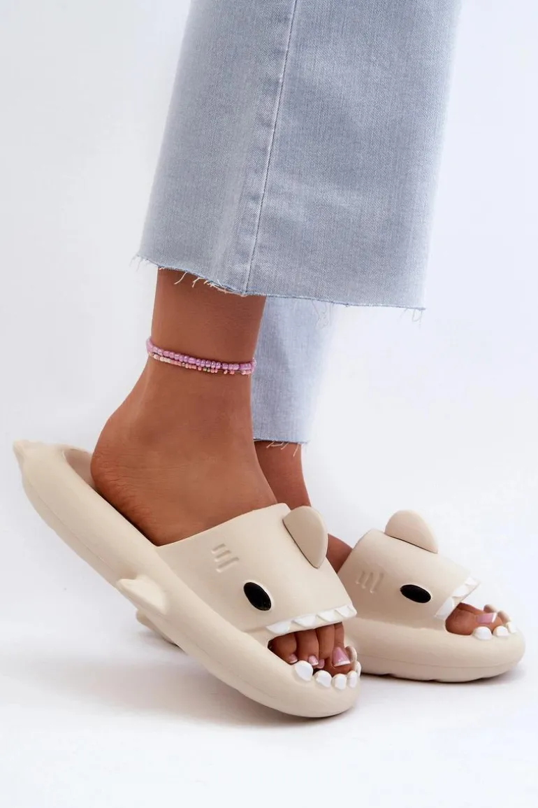 Klapki Damskie Lekkie Piankowe Z Motywem Rekina Beżowe Kasila