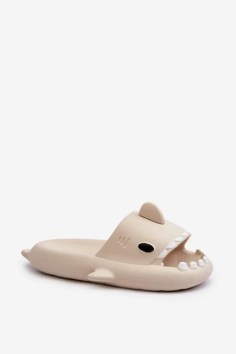 Klapki Damskie Lekkie Piankowe Z Motywem Rekina Beżowe Kasila