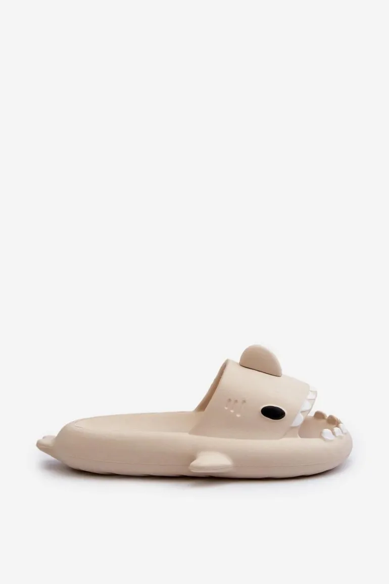 Klapki Damskie Lekkie Piankowe Z Motywem Rekina Beżowe Kasila