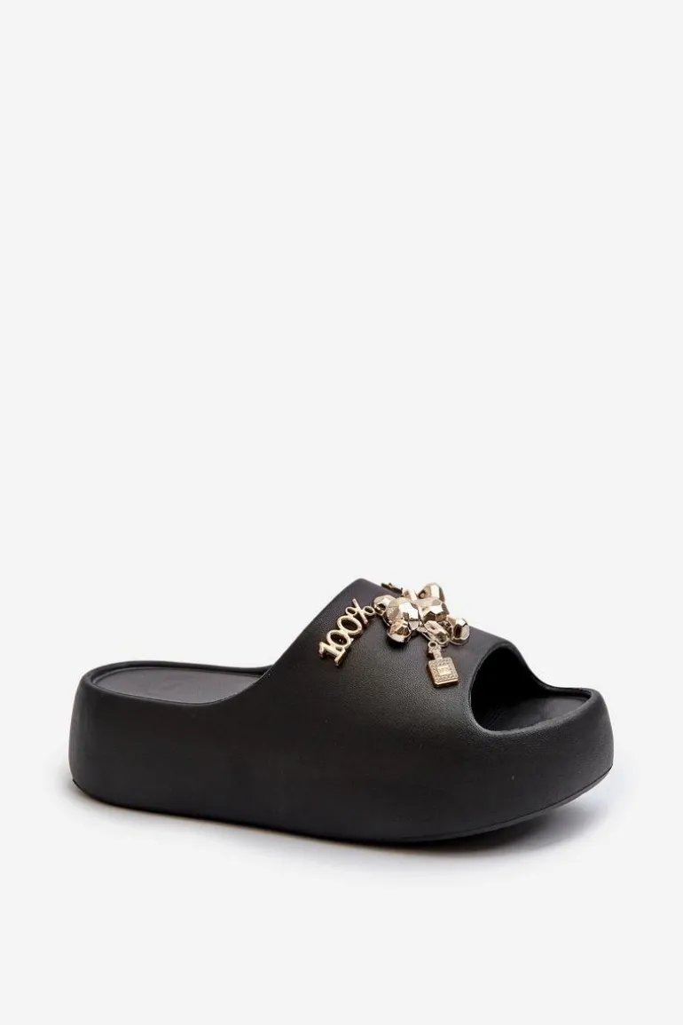 Klapki Damskie Lekkie Piankowe Z Ozdobami Czarne Orchia